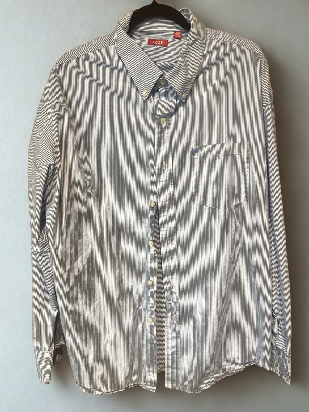 IZOD Men’s Blue White Striped Button Down Shirt XXL Long Sleeve Classic Fit